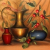 Brass Vase & Crabapples; 12x16; $850